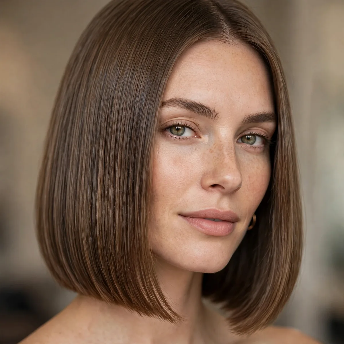 Smooth one-length haircut with polished ends