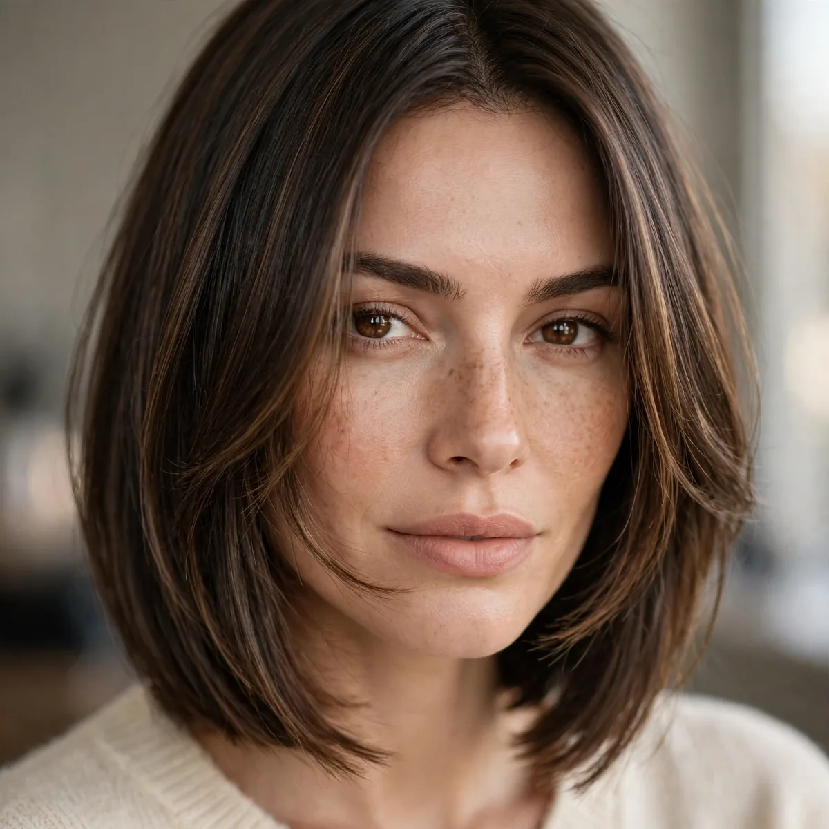 One-length haircut with subtle face-framing pieces