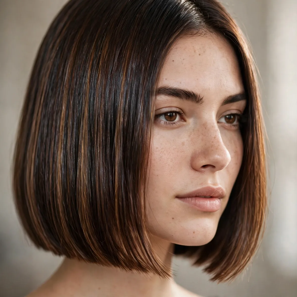 Blunt haircut with glossy dimensional color