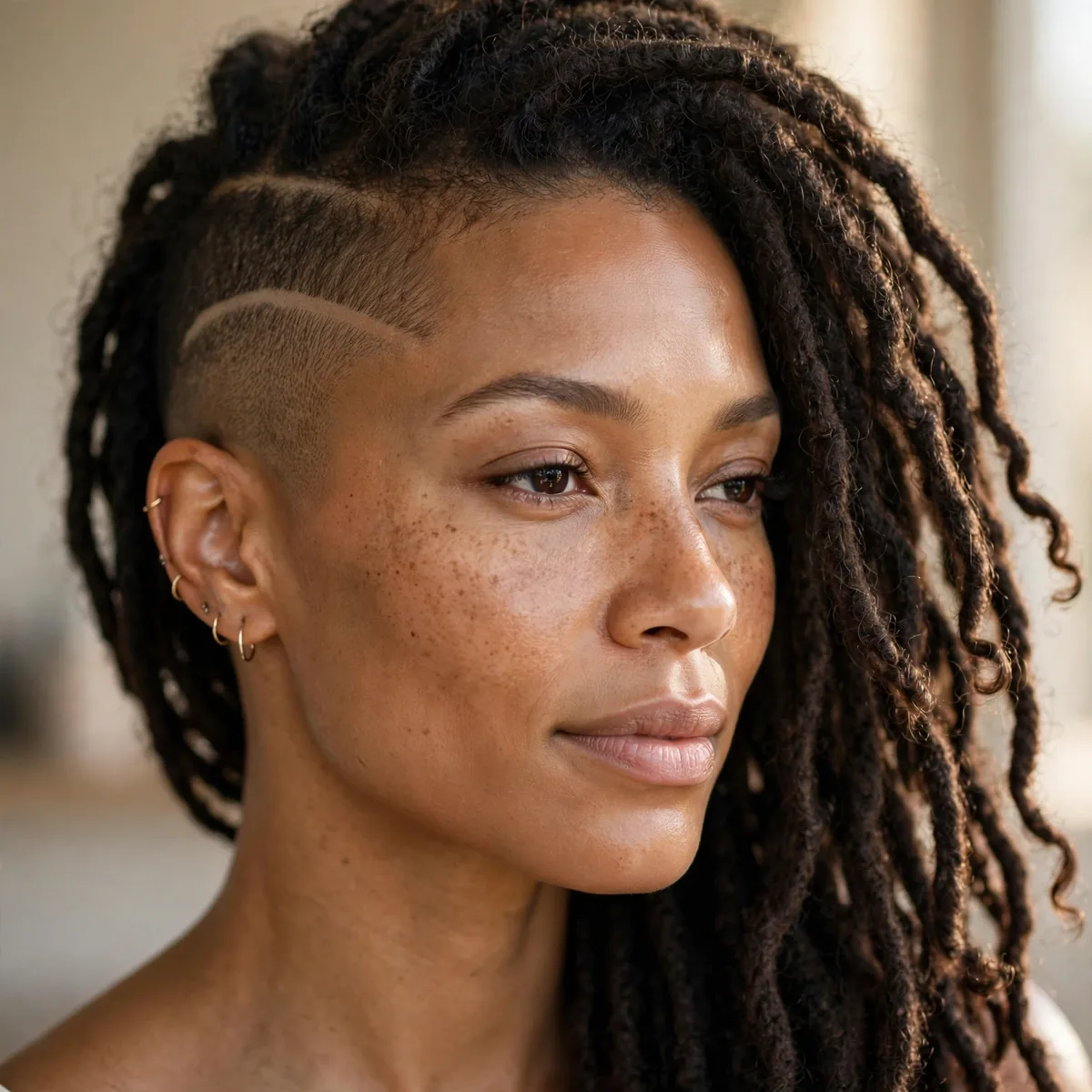 Locs with shaved side hairstyle