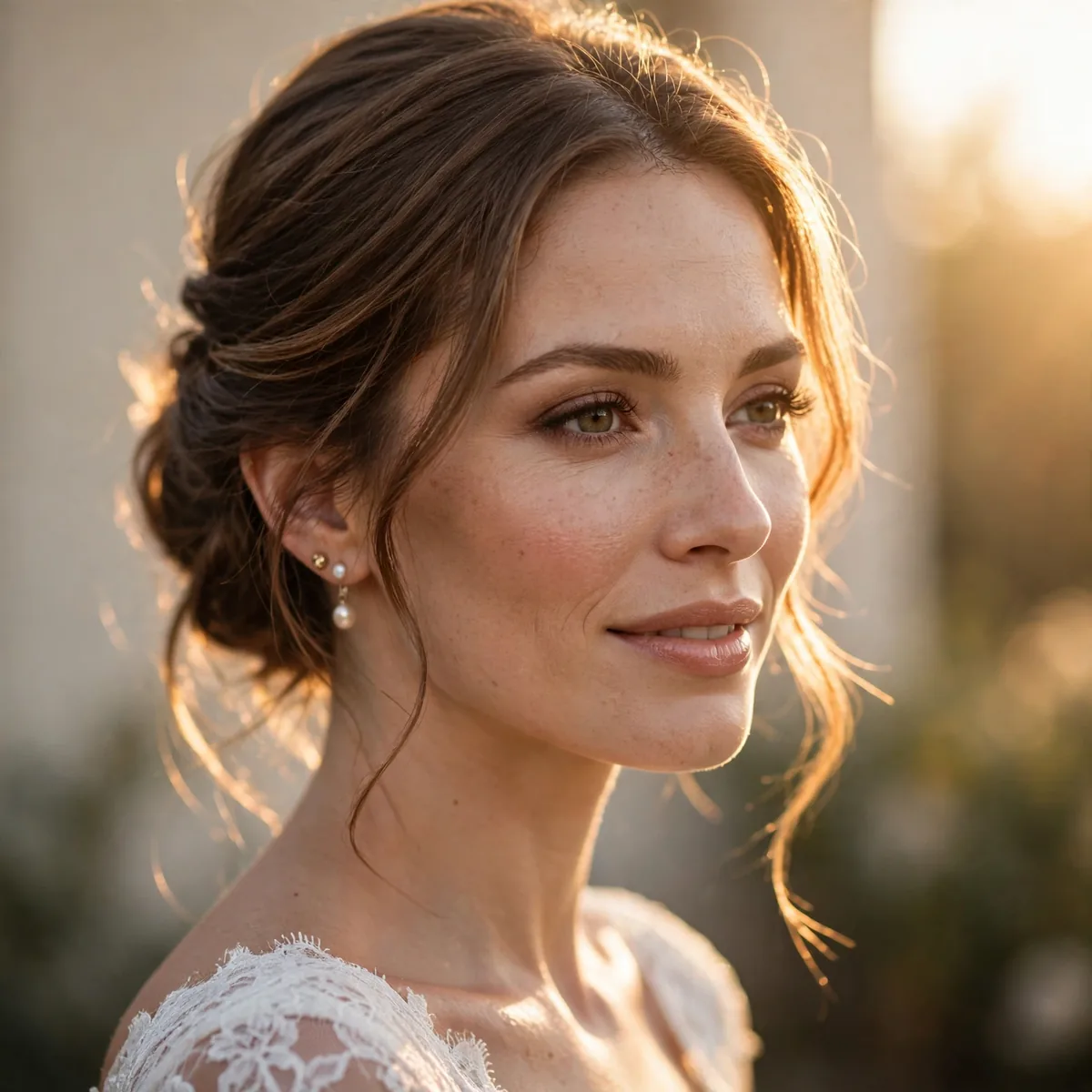 Bride in golden hour sunlight