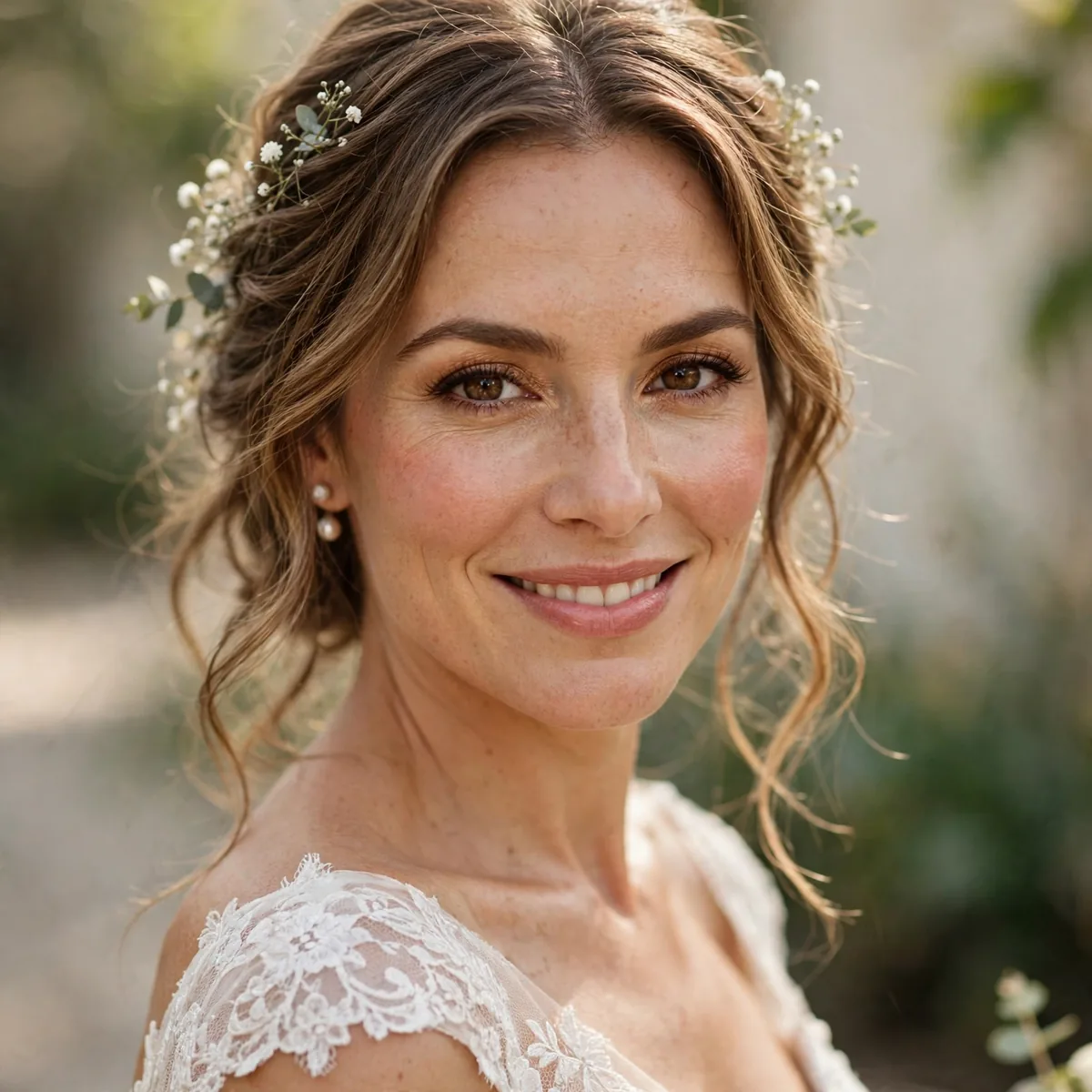 Confident bride outdoors