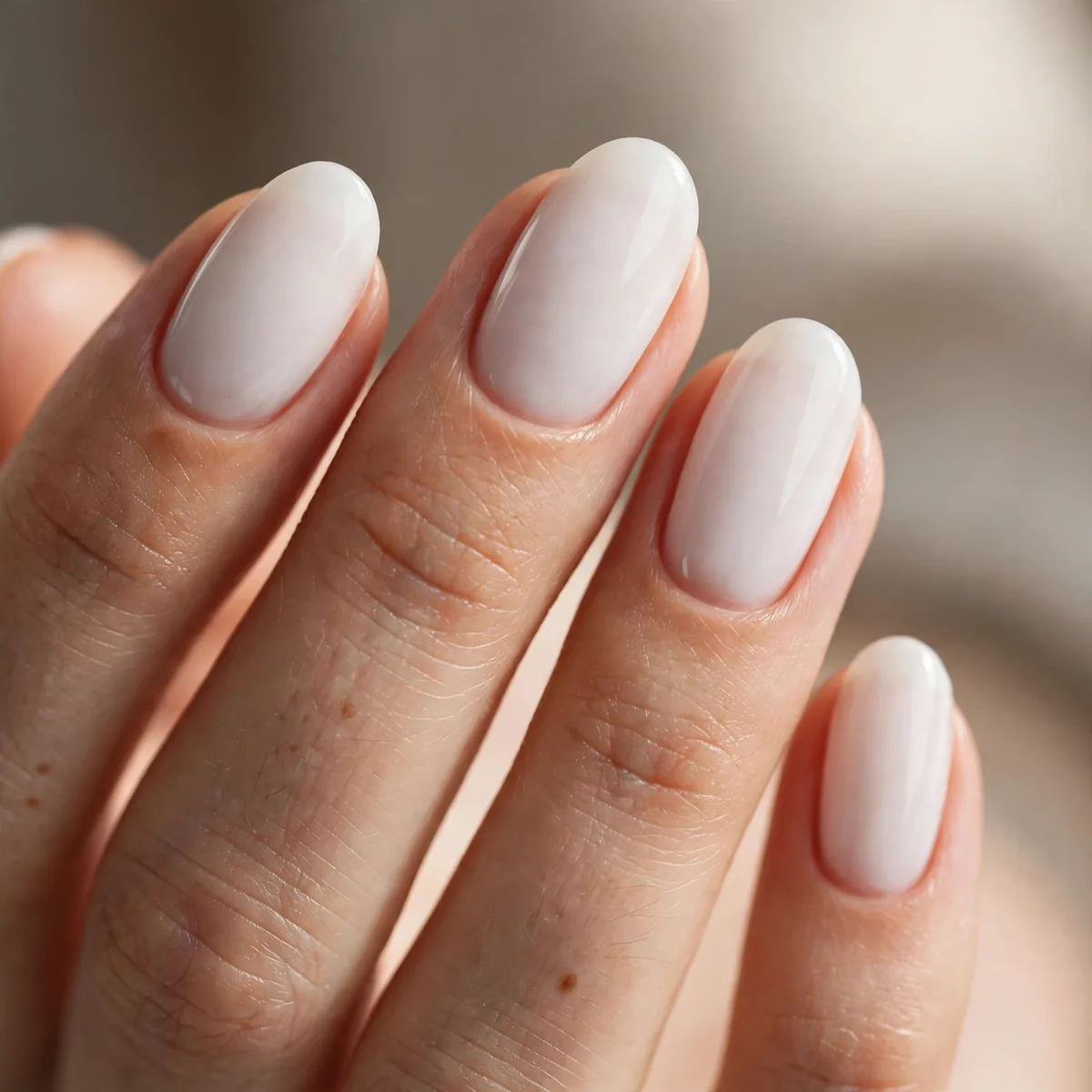 Milky white oval nails