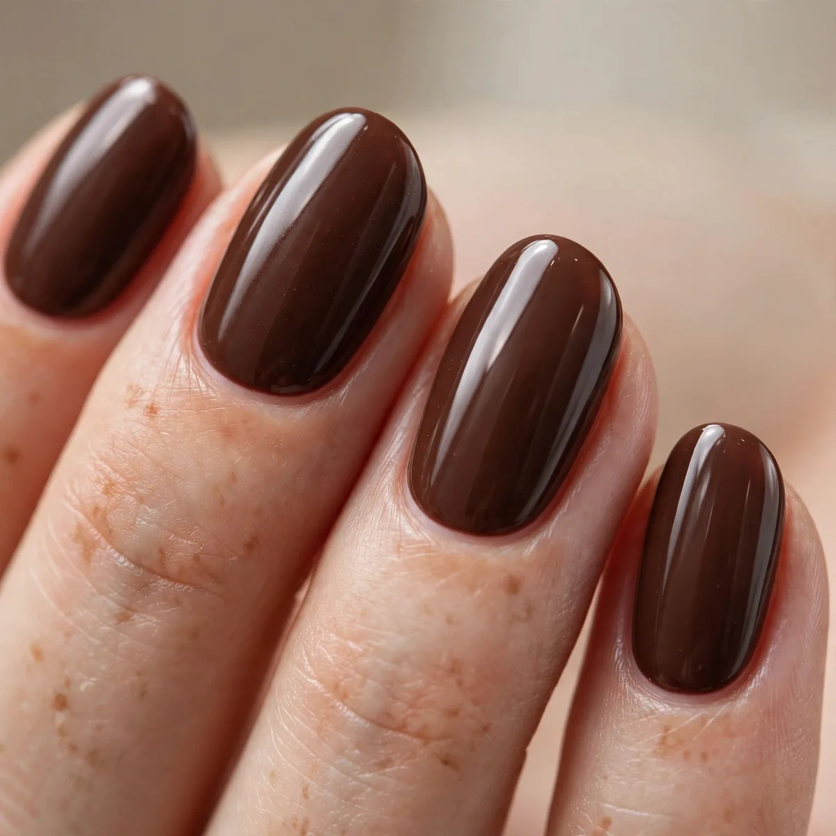 Chocolate brown oval nails