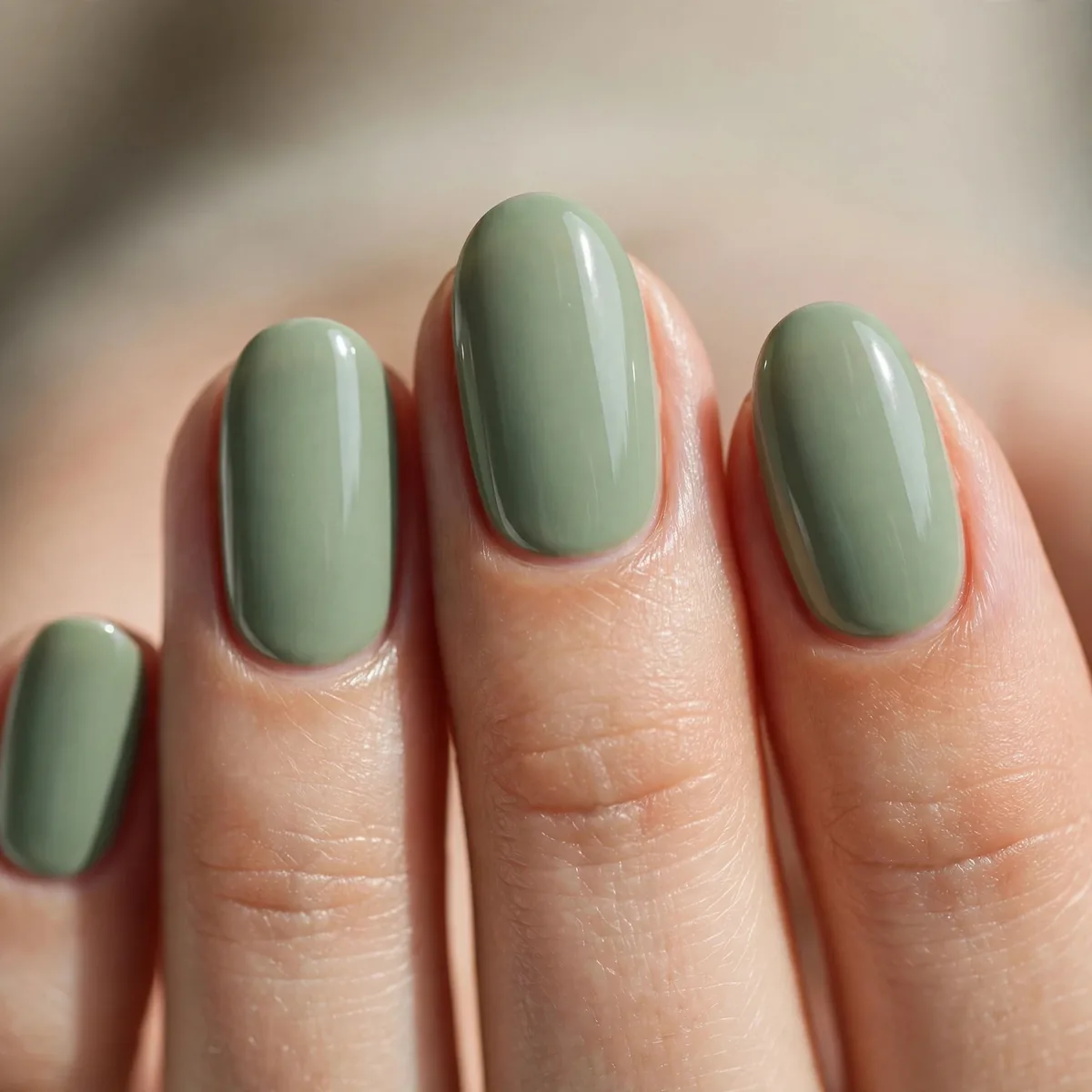 Sage green oval nails