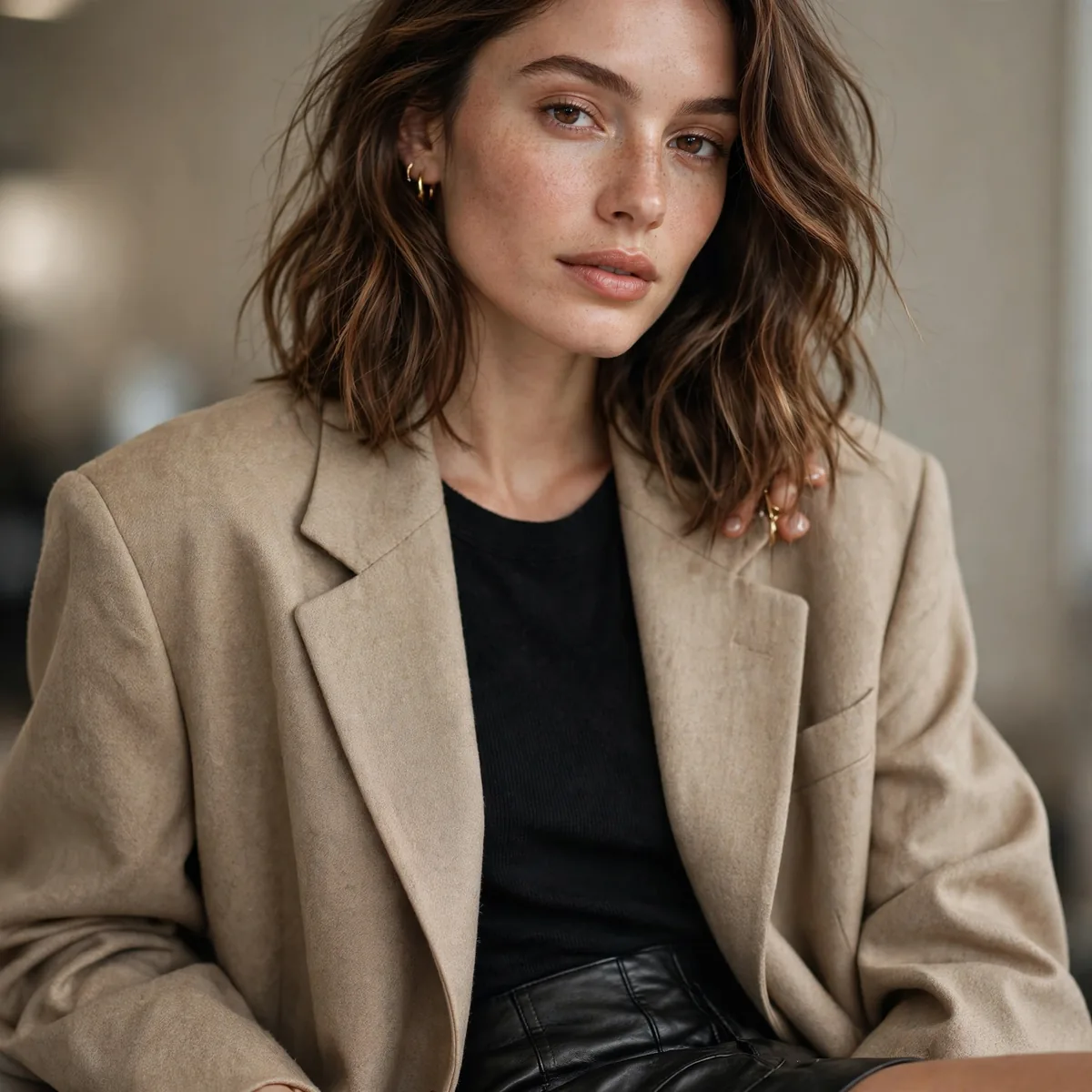 Oversized blazer with mini skirt