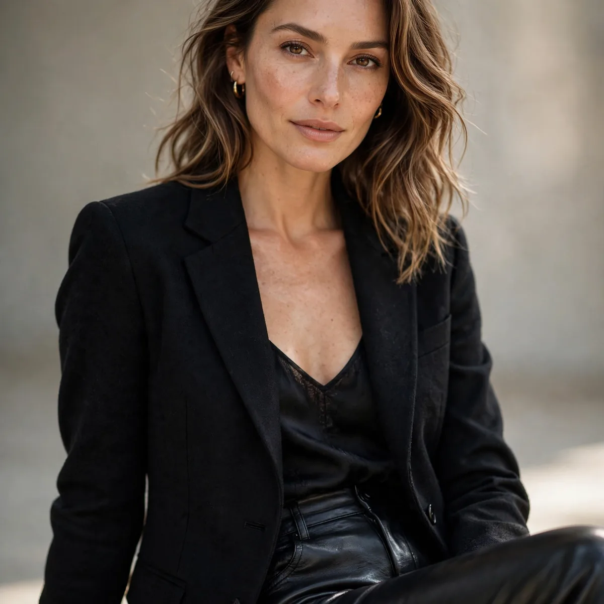 Blazer with leather pants