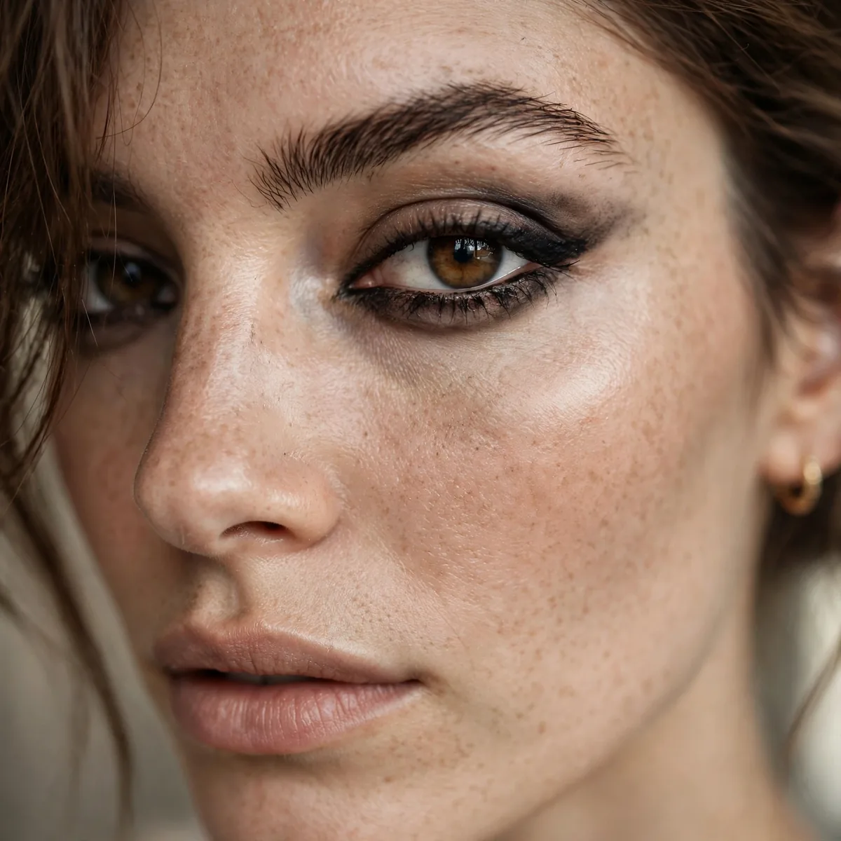 Smudged kohl eyeliner in a Parisian chic eye look