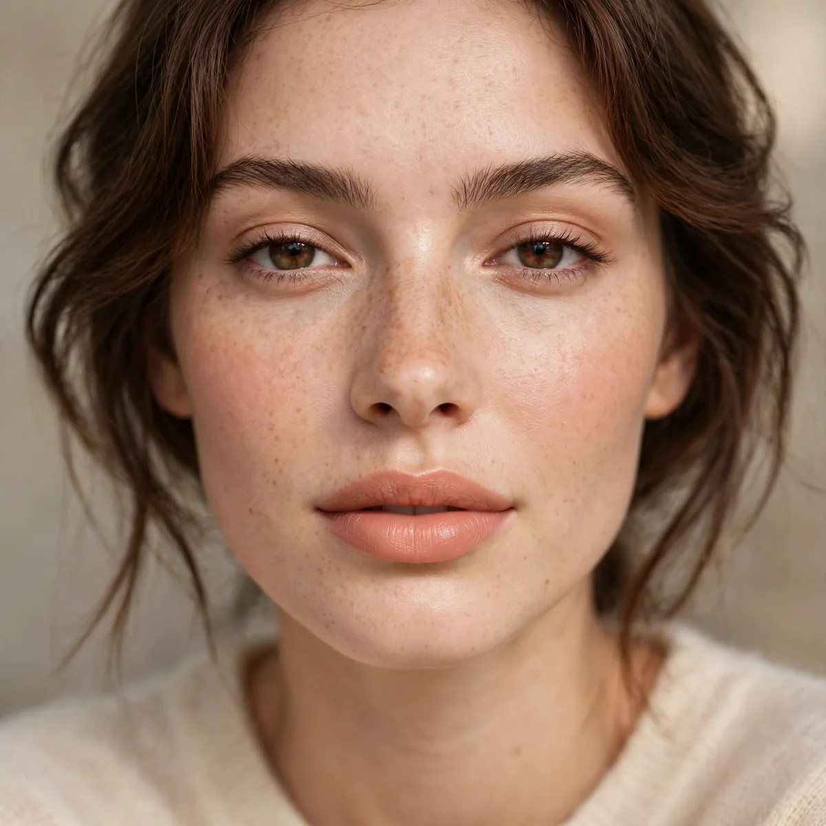Peachy nude lipstick in a natural Parisian look