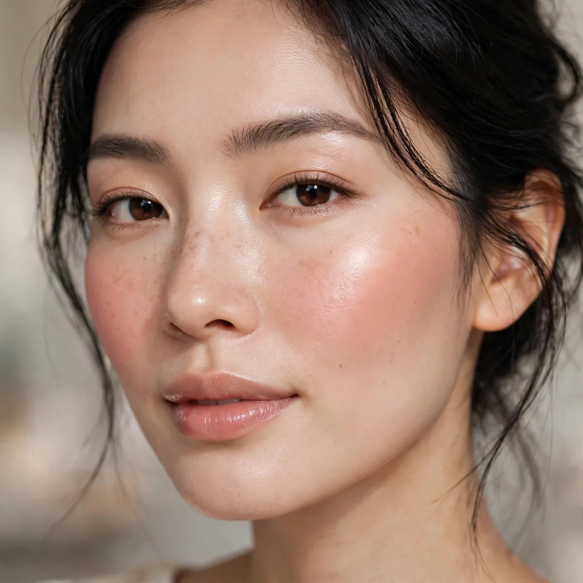Cream blush creating a natural glow on cheeks