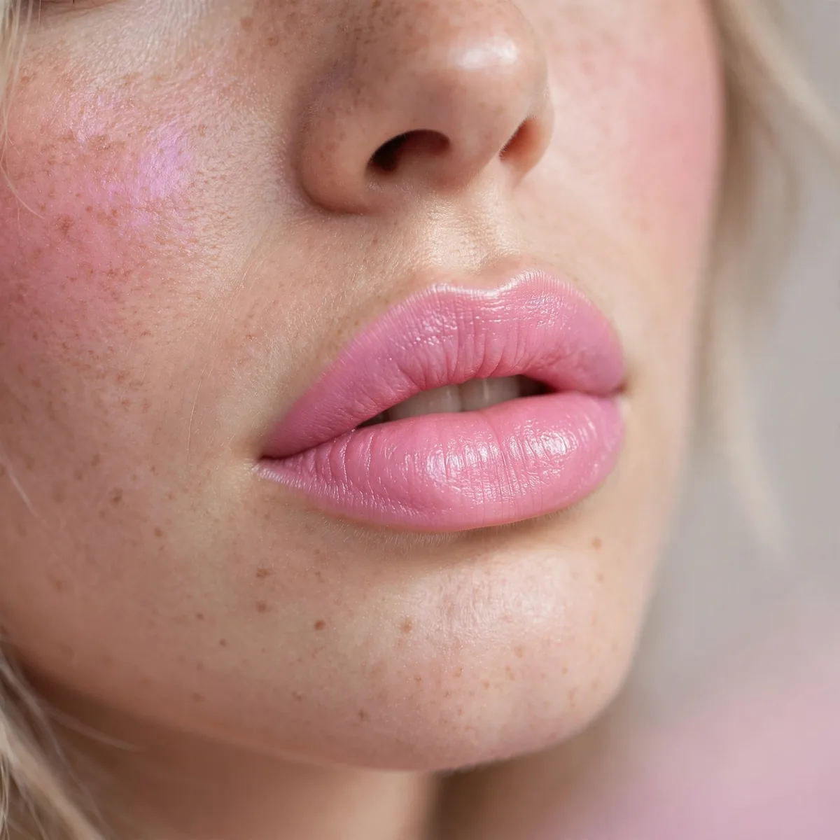 Cotton candy pink lips in a sweet pastel look