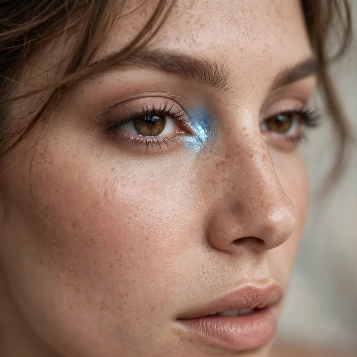 Baby blue accent brightening the inner eye corner
