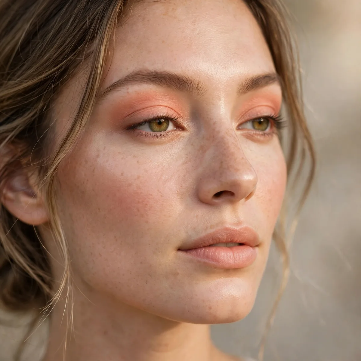 Peachy eyeshadow wash across lids