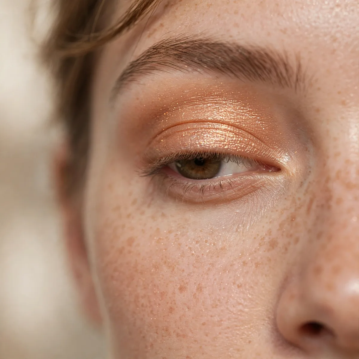 Apricot shimmer eyeshadow on lids