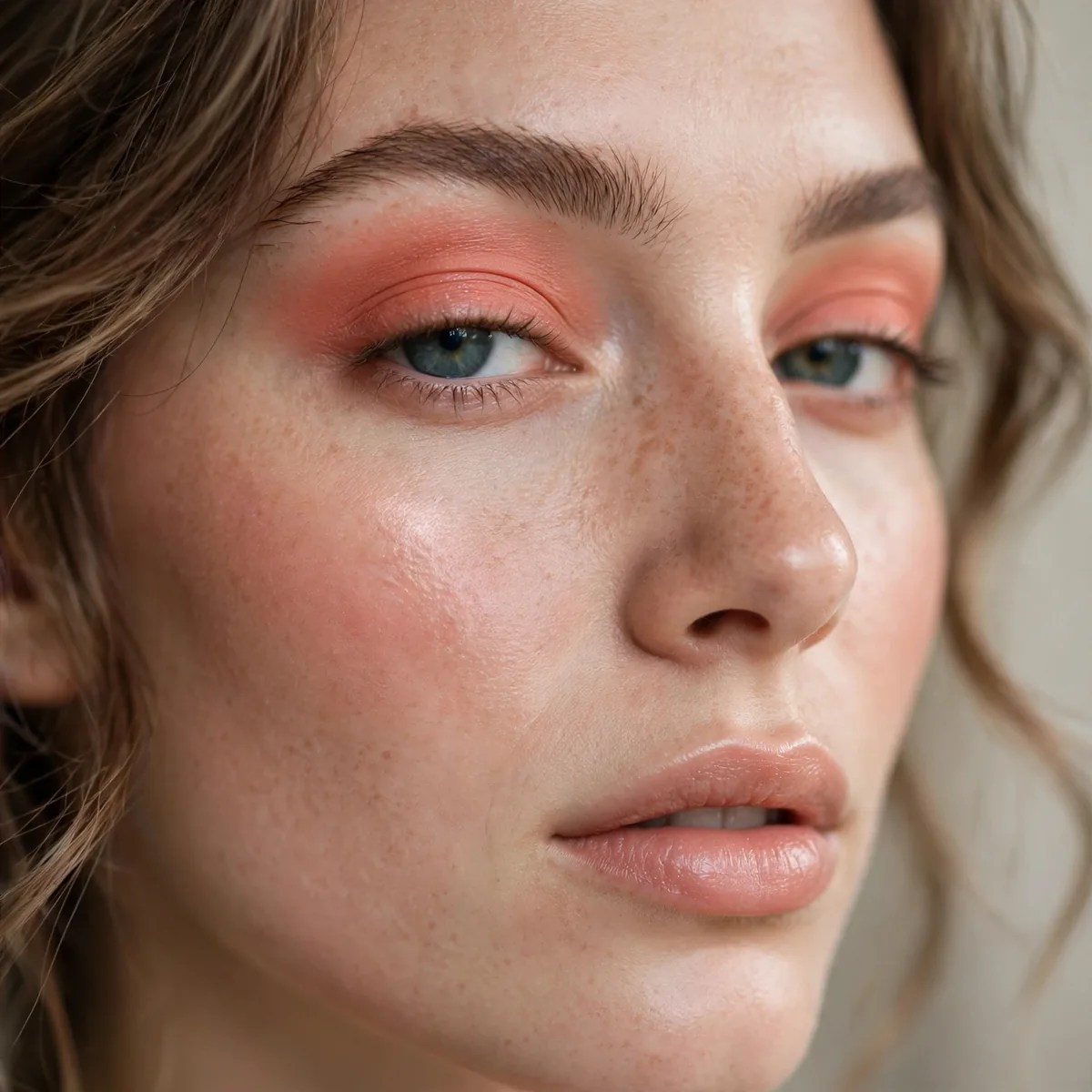 Soft coral eyeshadow in the crease