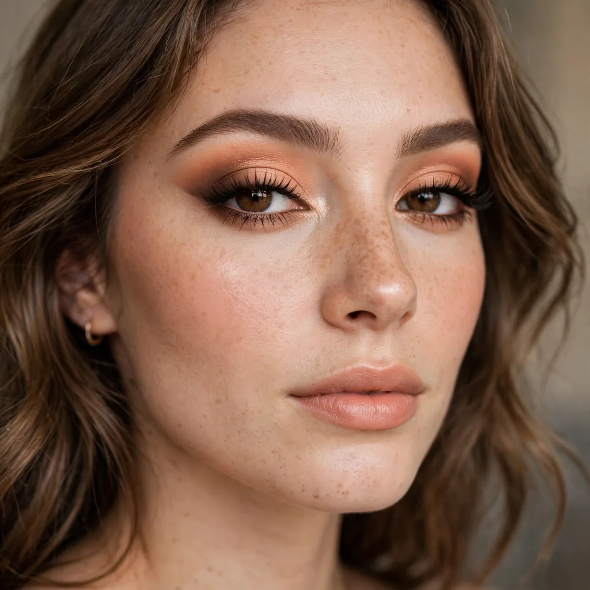 Peach and brown eyeshadow combination