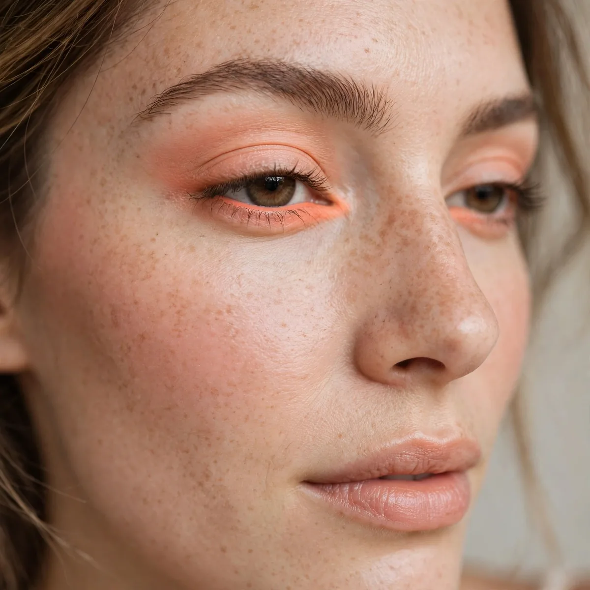Peach brightened eye makeup look