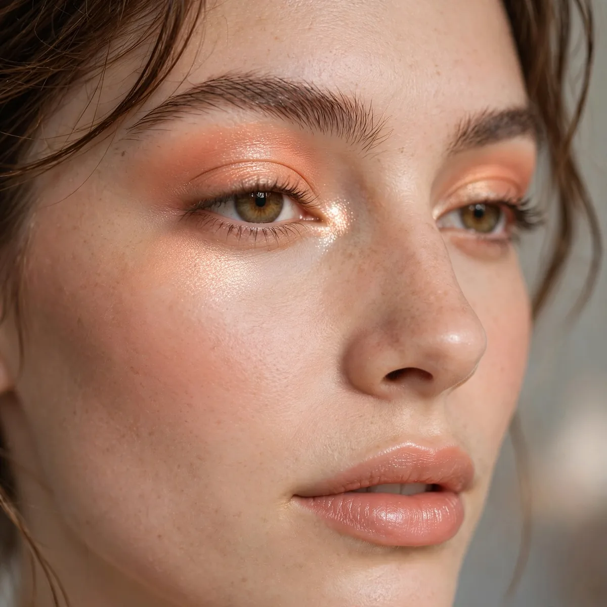 Peach inner corner eyeshadow glow