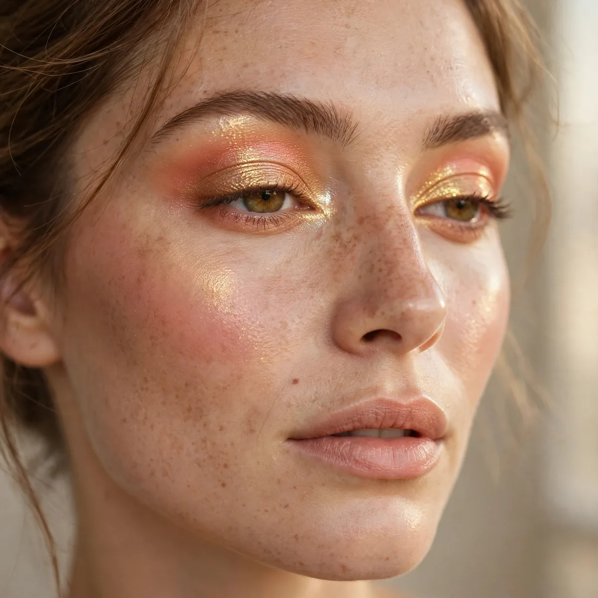 Peach and gold shimmer eyeshadow