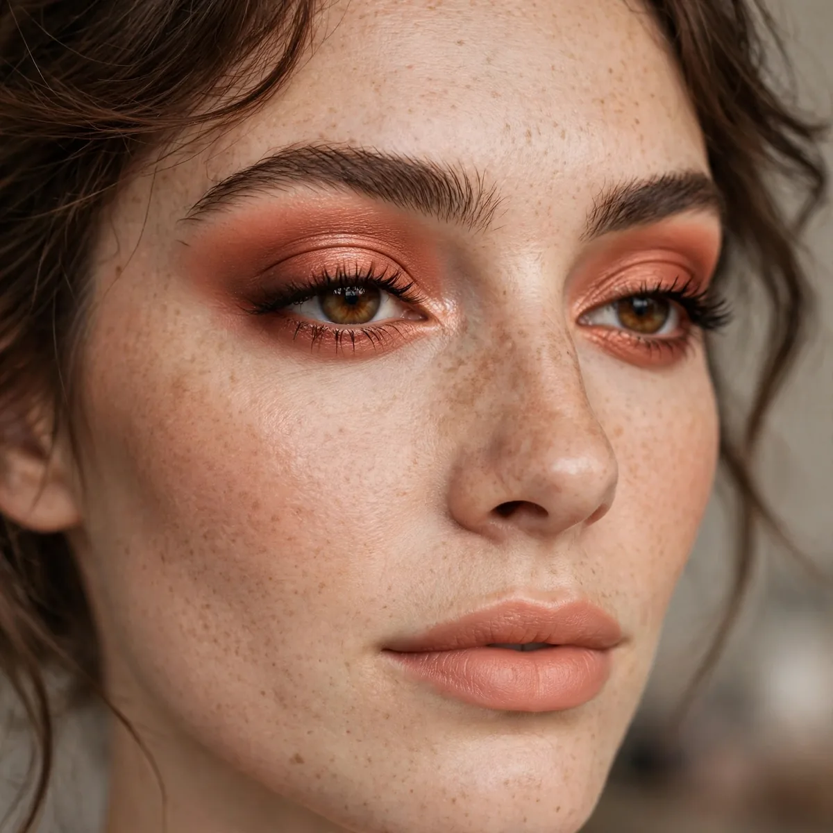 Terracotta peach deep eyeshadow look