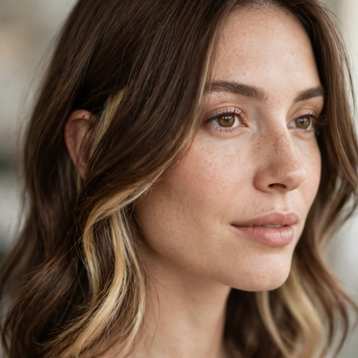 Blonde peekaboo highlights under brown hair