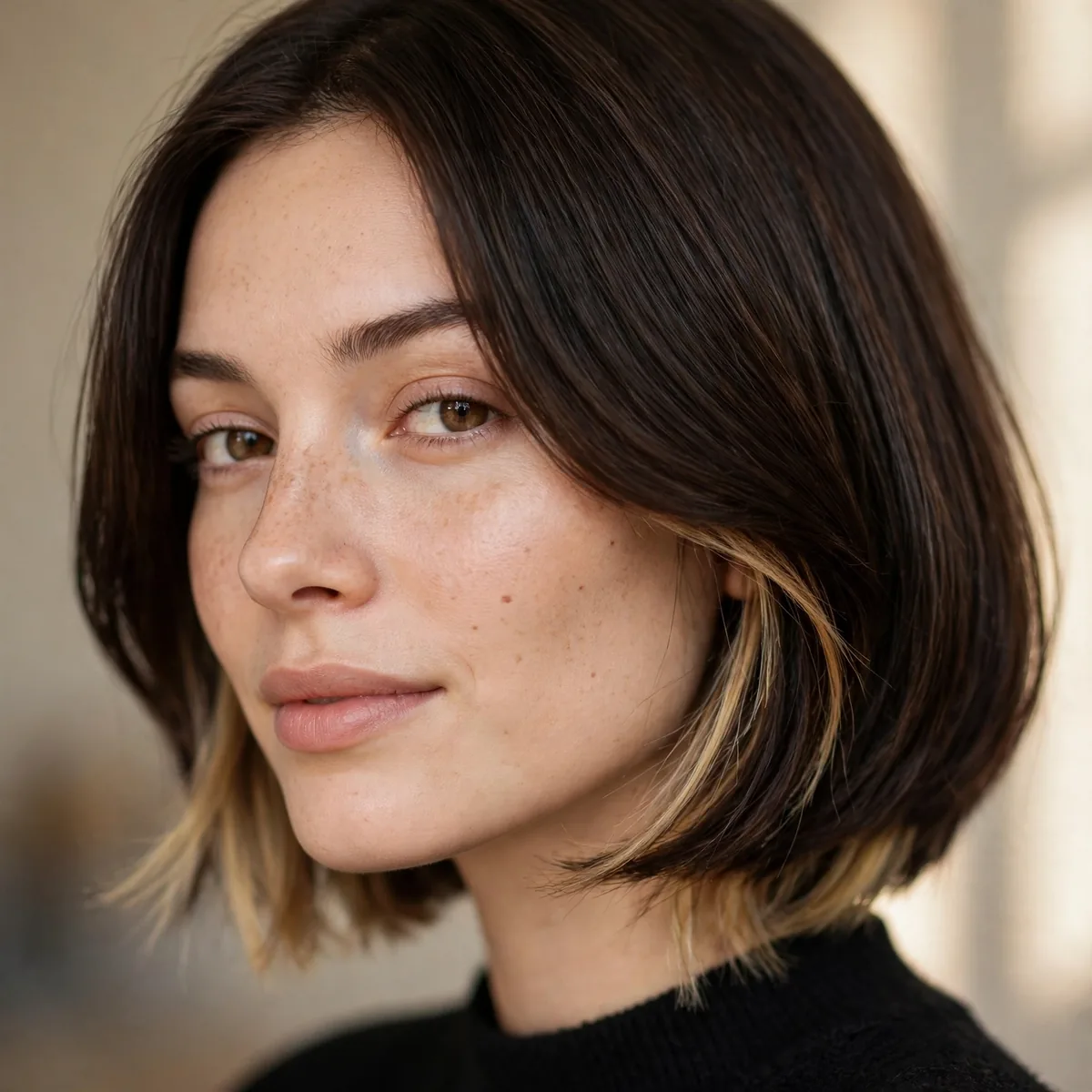 Peekaboo highlights on bob haircut