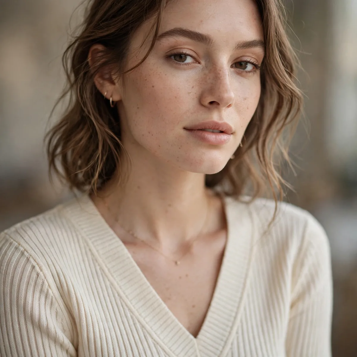 V-neck top on petite woman