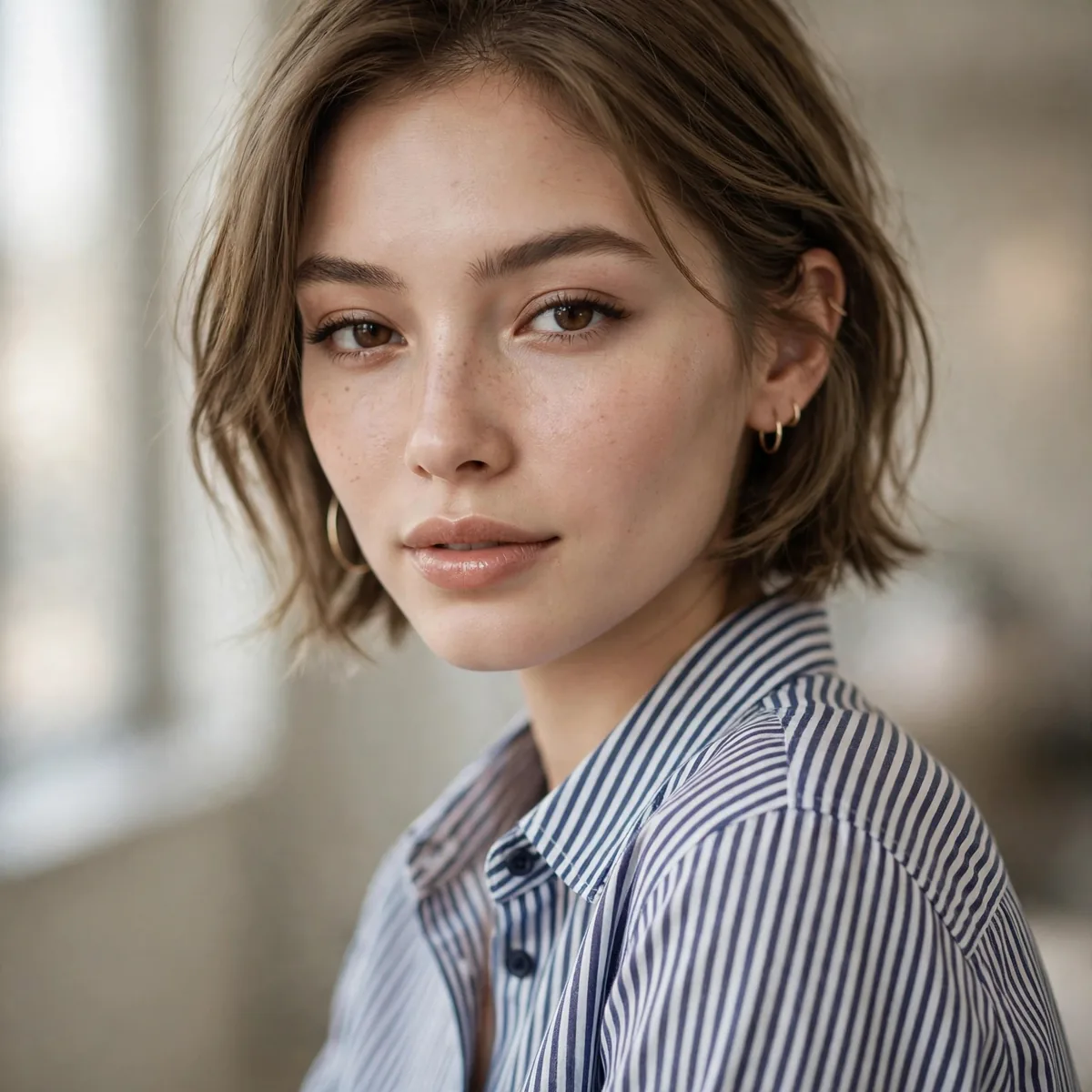 Vertical striped shirt on petite frame