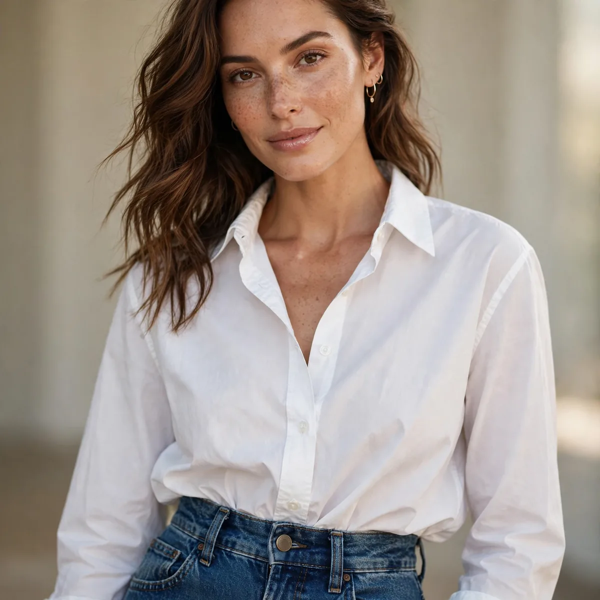 Front tucked shirt with high waisted jeans