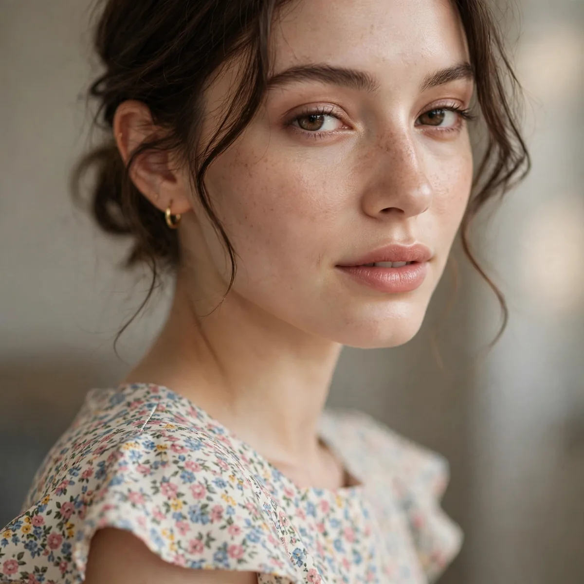 Small floral print dress on petite woman