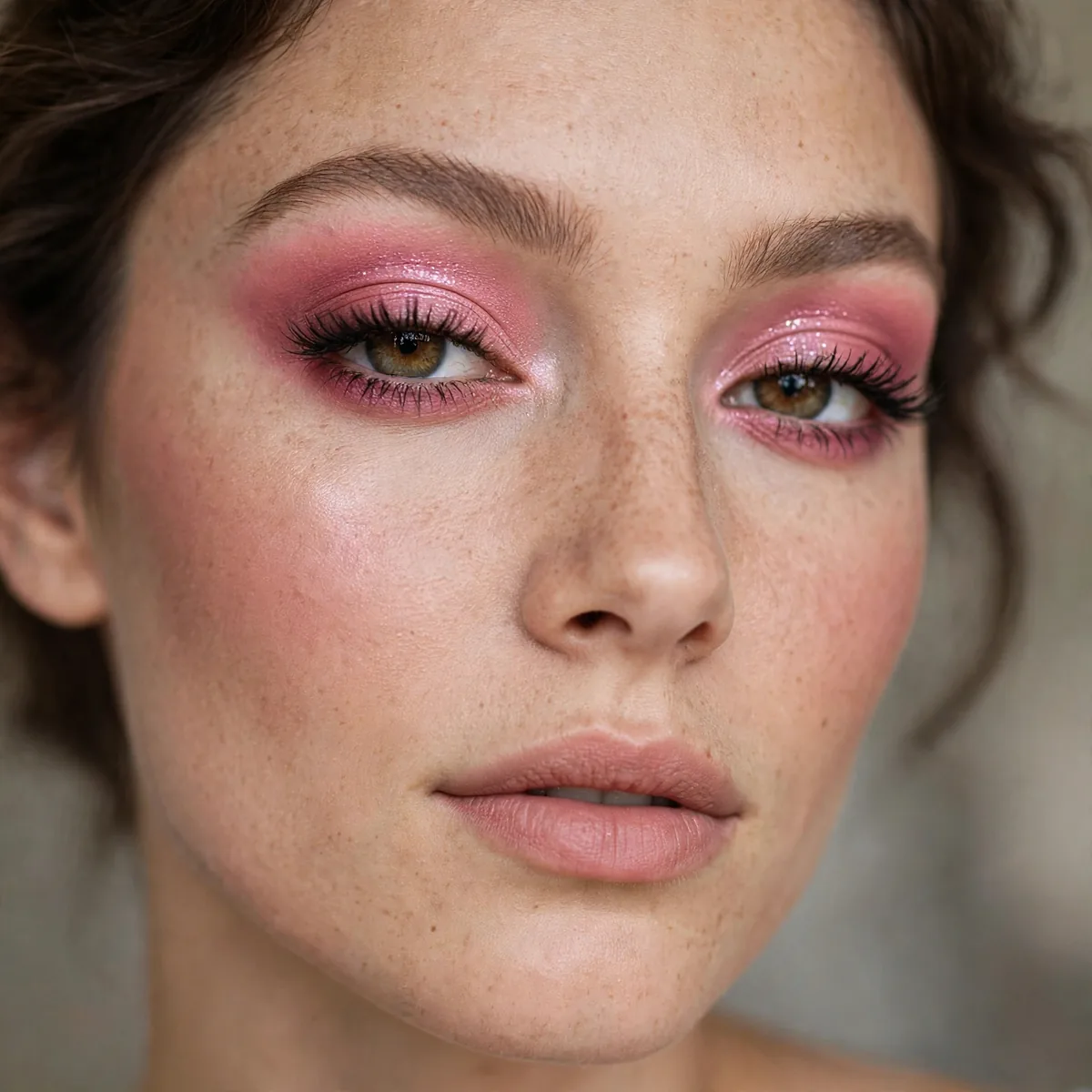 Pink smokey eye makeup with blended rose eyeshadow