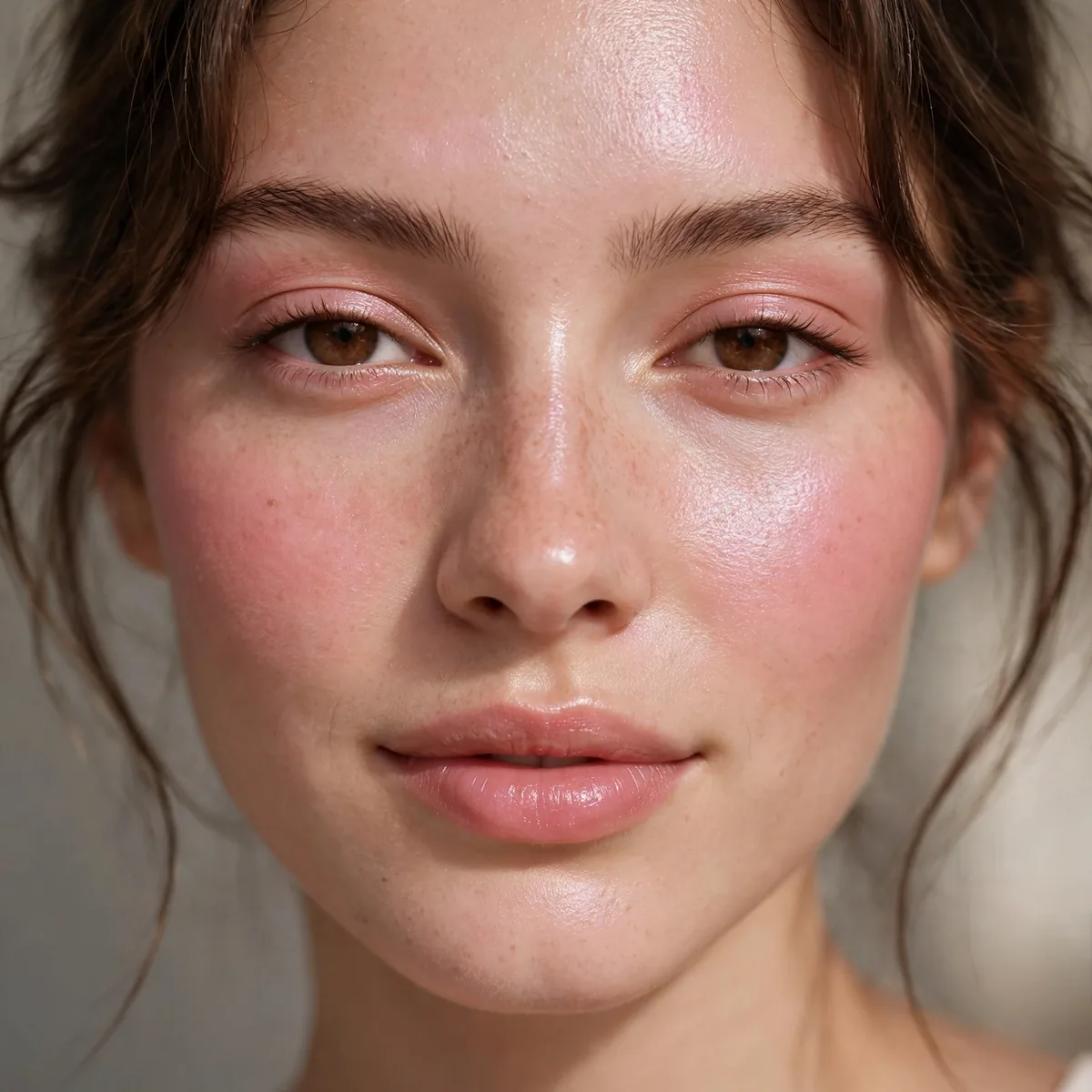 Dewy skin with pink tinted moisturizer glow