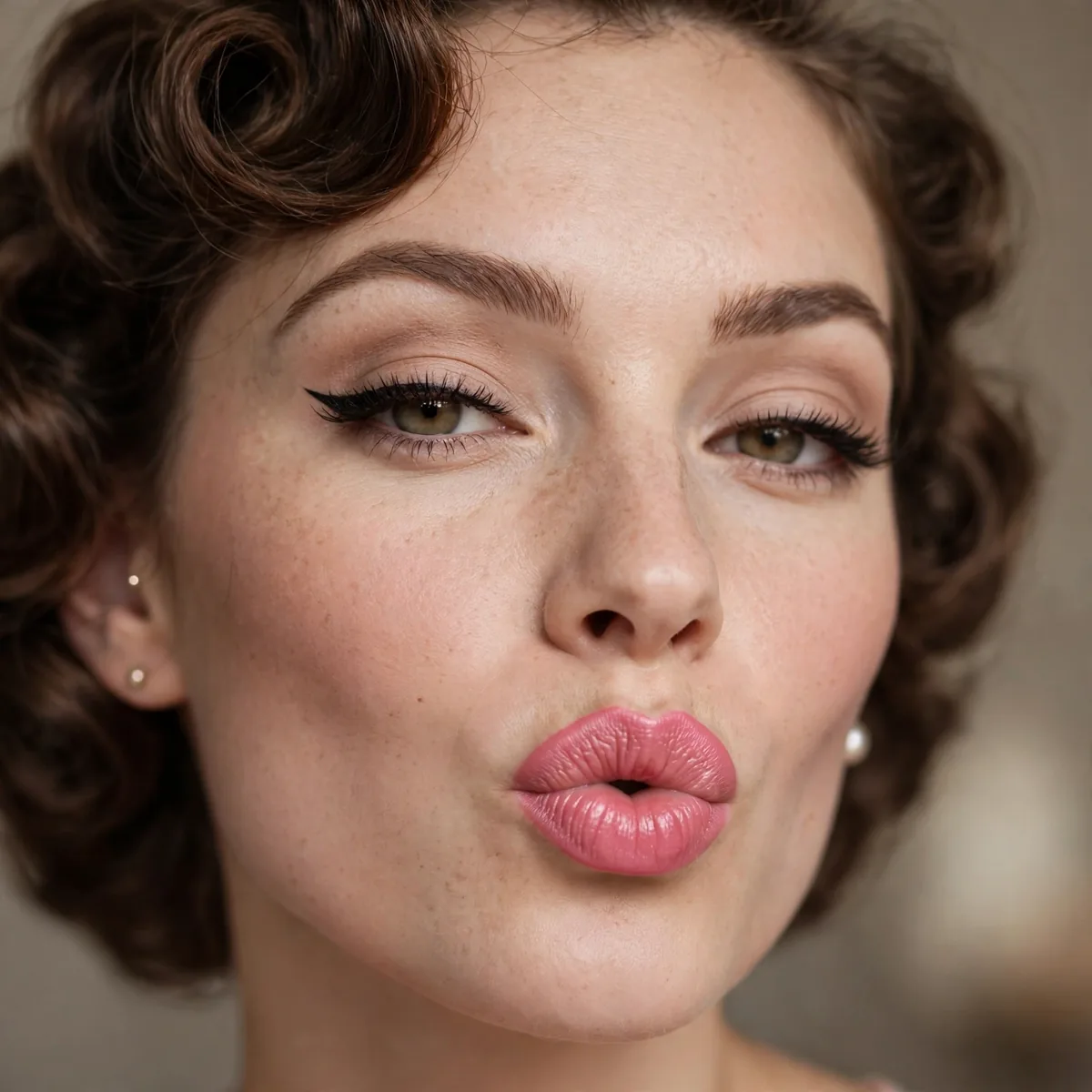 Vintage style pink pout with retro makeup look