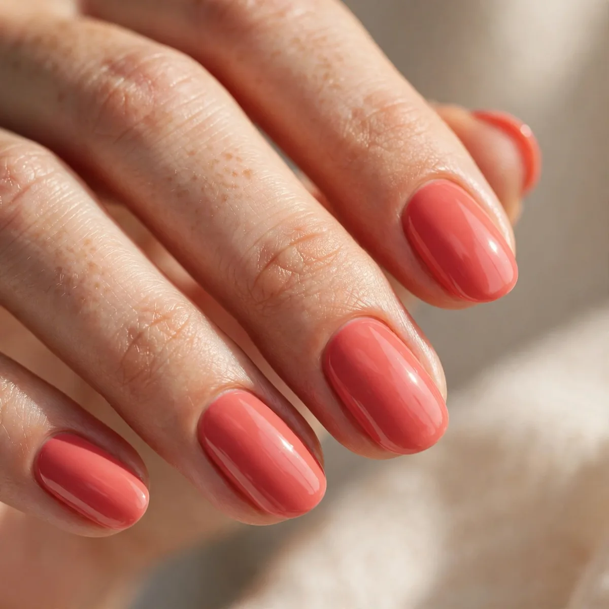 Coral pink warm nails