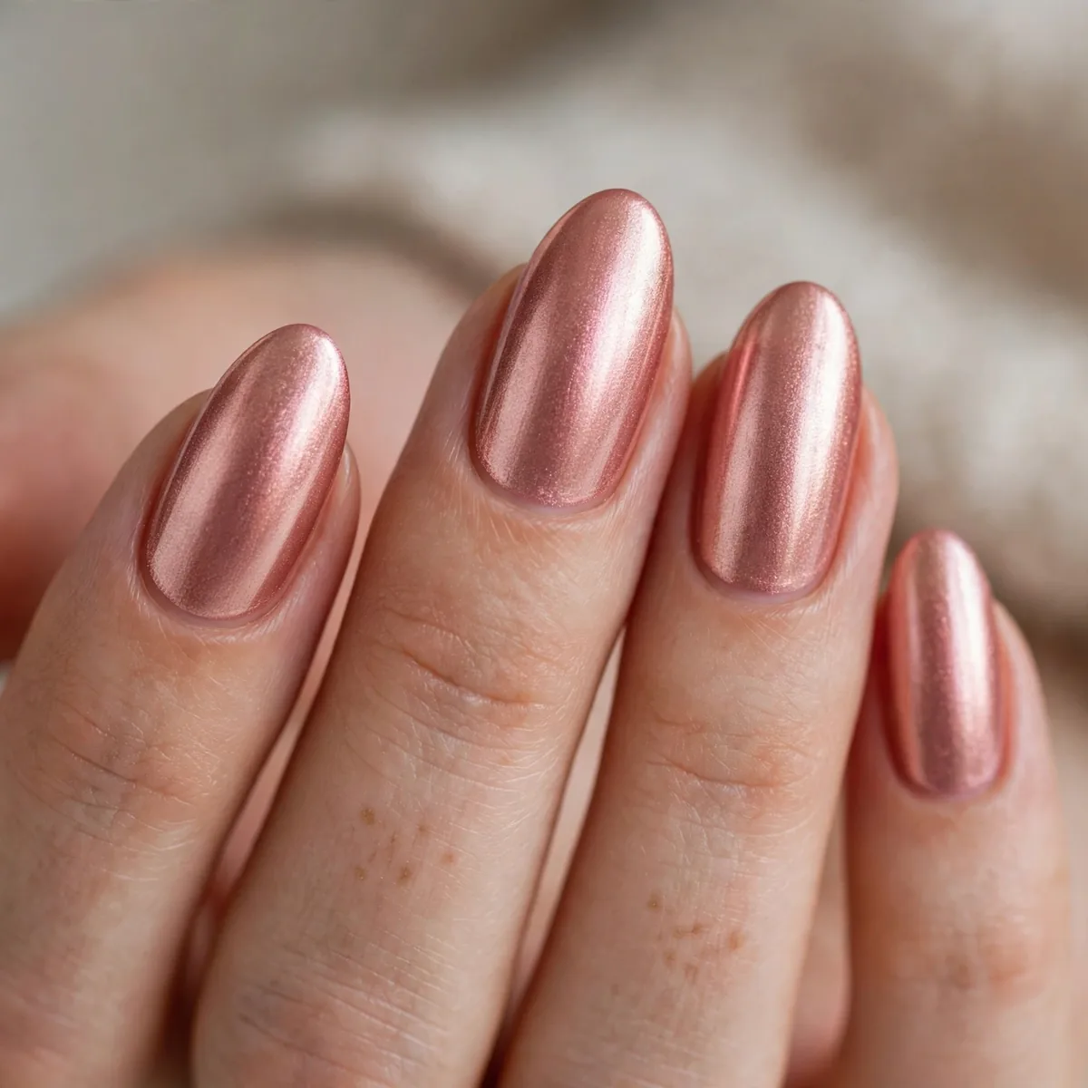 Rose gold metallic pink nails