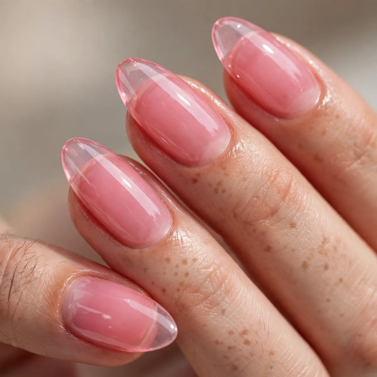 Translucent pink jelly nails