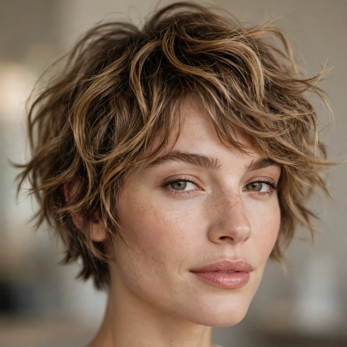 Wavy pixie bob with tousled beachy texture and soft natural movement