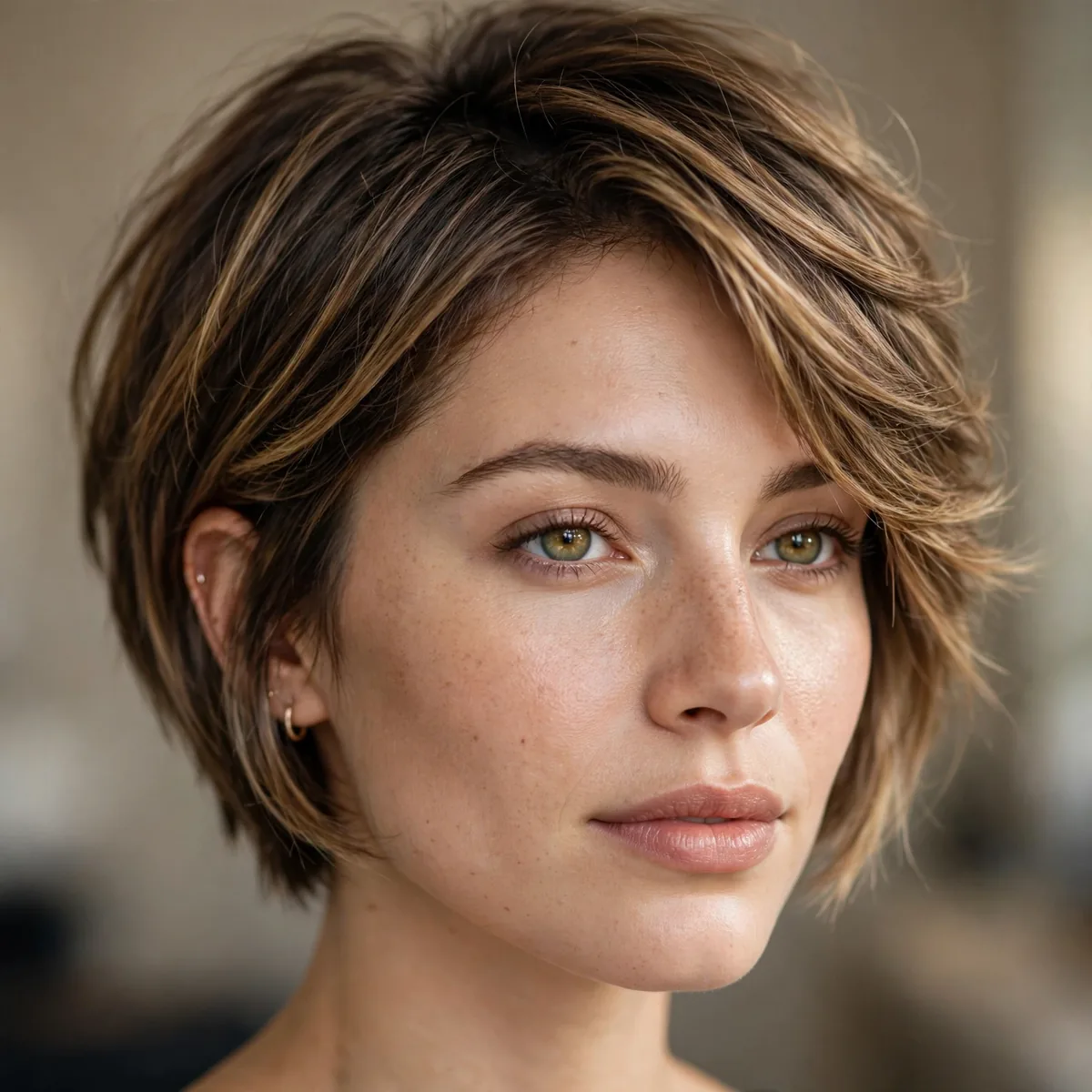 Pixie bob in a grow-out friendly cut with blended layers transitioning smoothly
