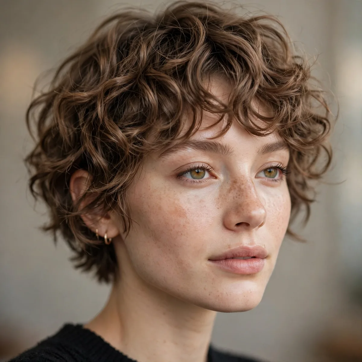 Wavy permed pixie bob adding volume