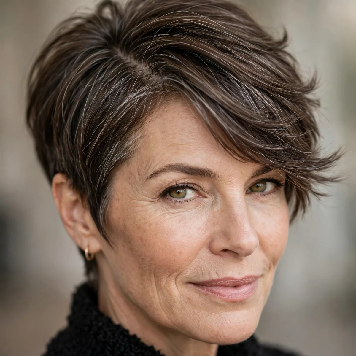 Side-swept pixie with deep part