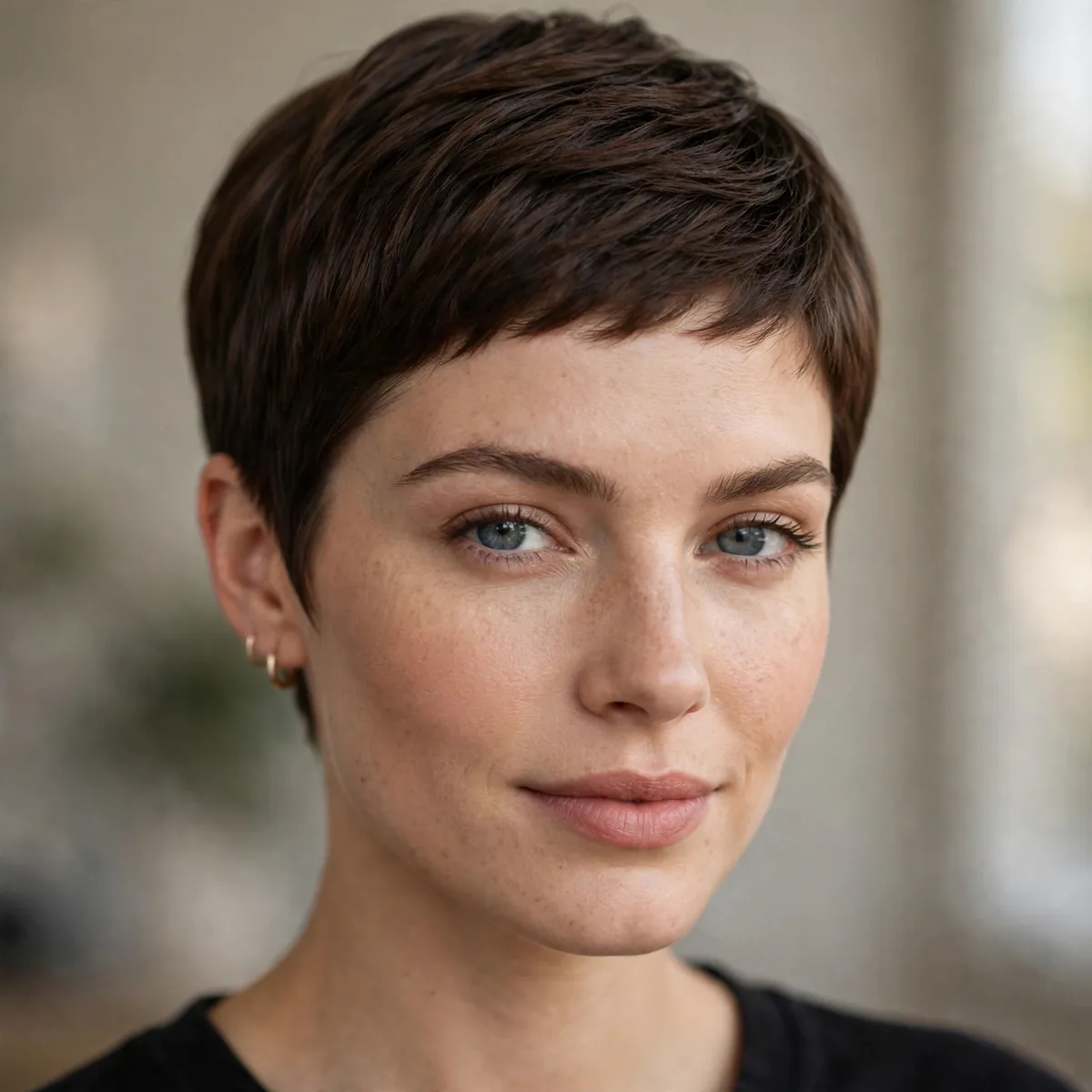 Classic short pixie haircut neat and polished