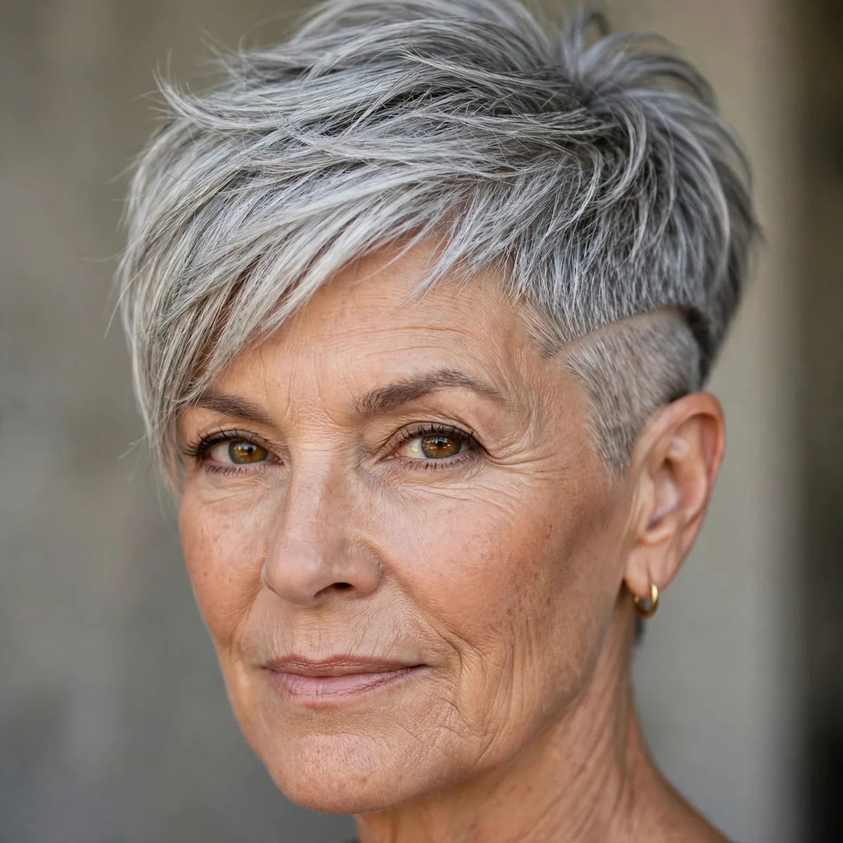 Pixie with an edgy undercut for a confident woman over 60