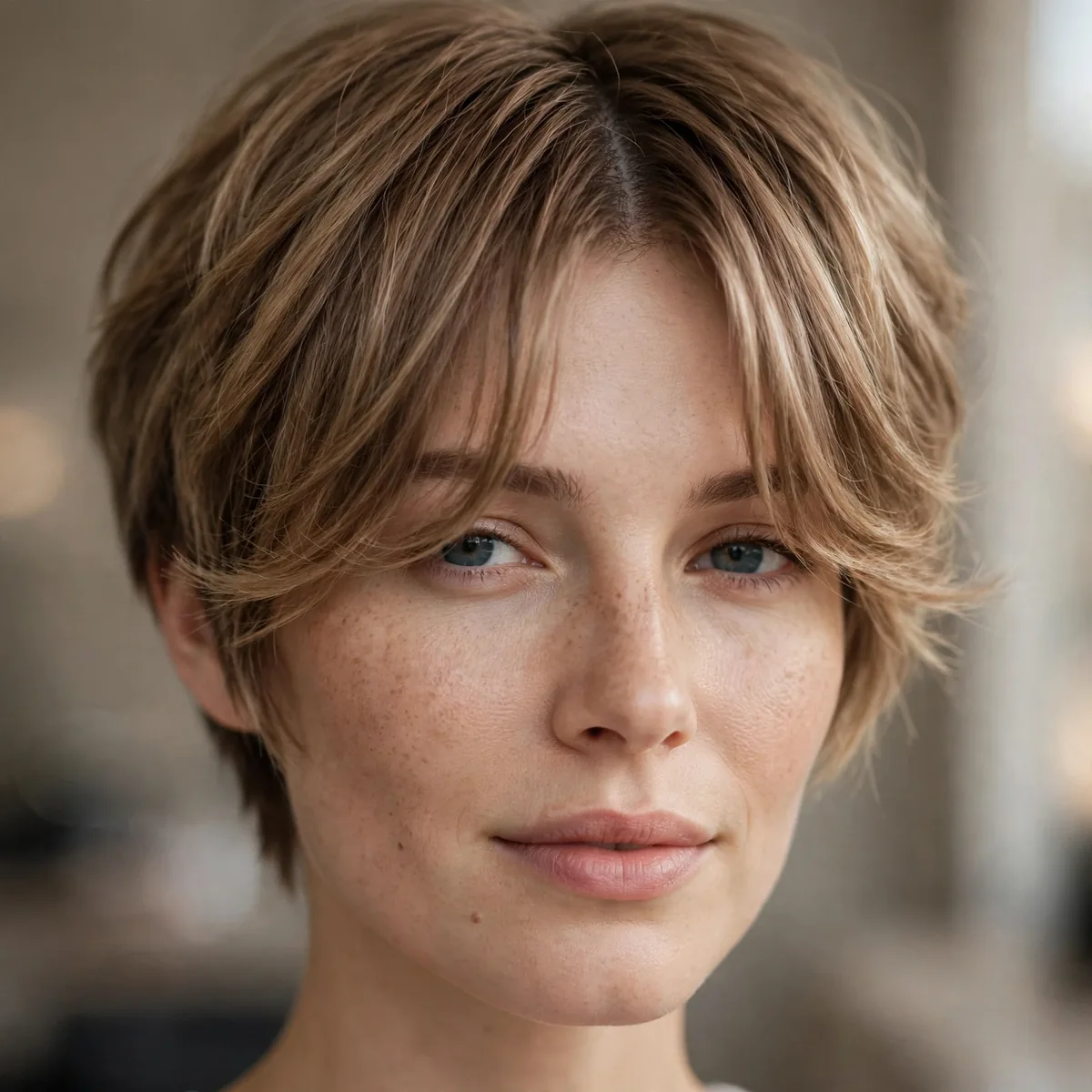 Pixie paired with soft curtain bangs