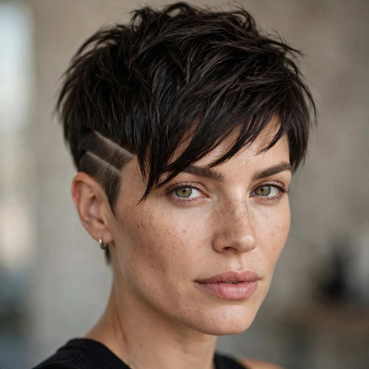 Edgy asymmetric pixie with dramatic lines