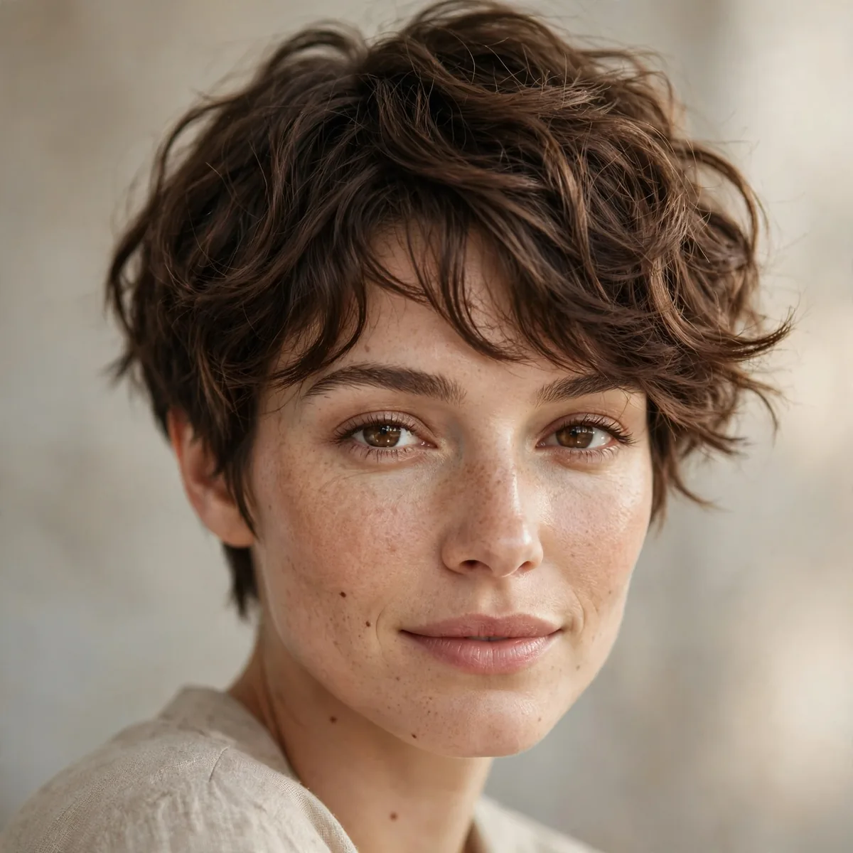 Wavy pixie cut with soft loose waves and effortless tousled texture