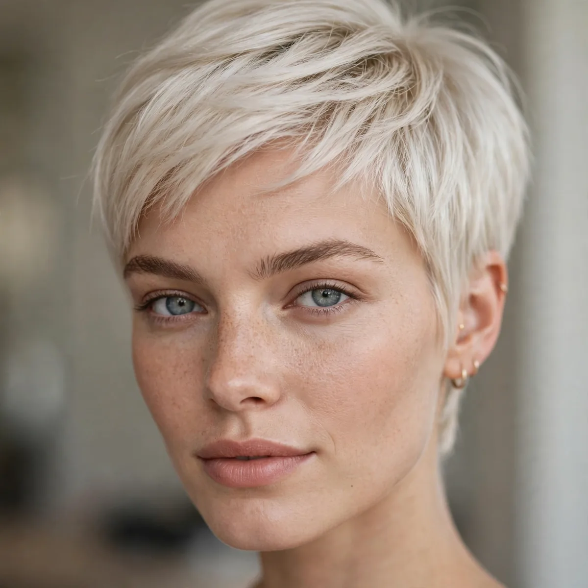 Platinum blonde pixie haircut