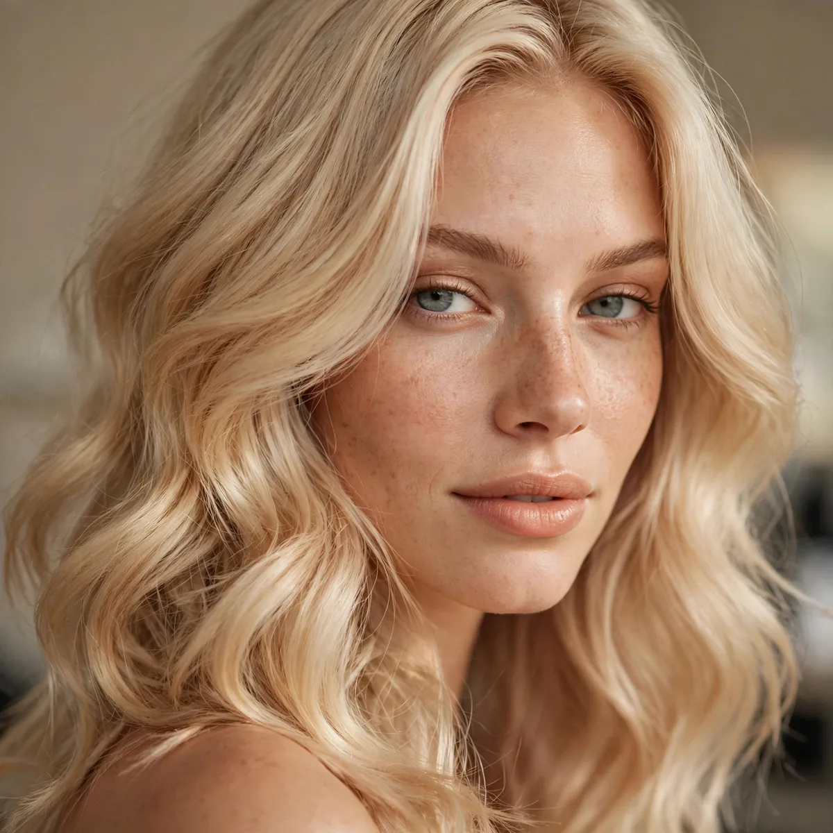 Warm toned platinum blonde hair