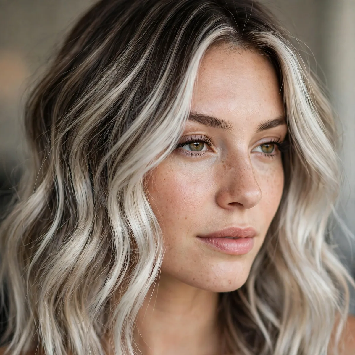 Platinum balayage on darker base