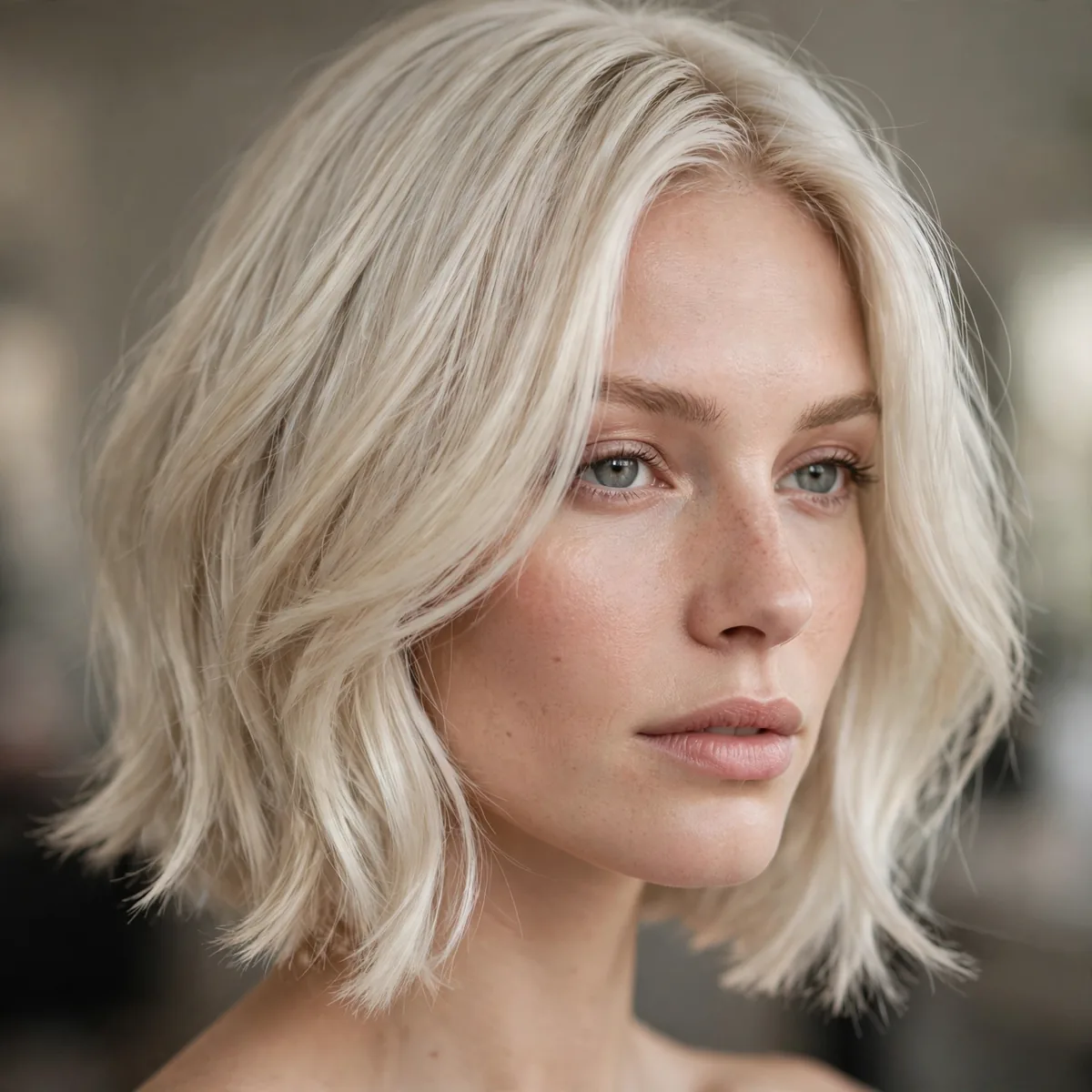 Platinum blonde lob haircut