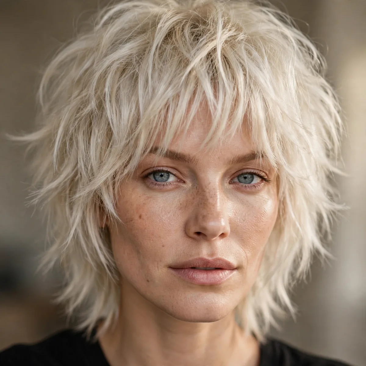 Platinum blonde shag haircut